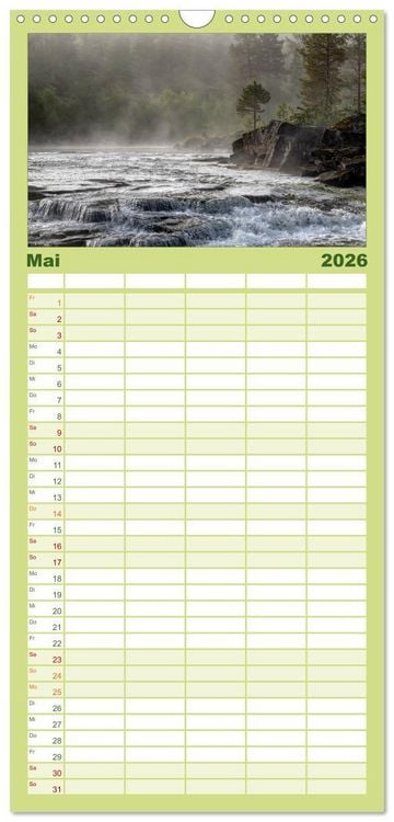 Produktbild: Familienplaner 2026 - Norwegische Landschaften mit 5 Spalten (Wandkalender, 21 x 45 cm) CALVENDO