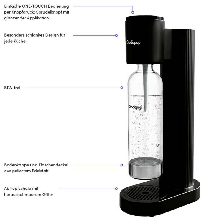 Produktbild: SODAPOP Wassersprudler Cooper Pro, schwarz, 1x 850ml PET-Flasche