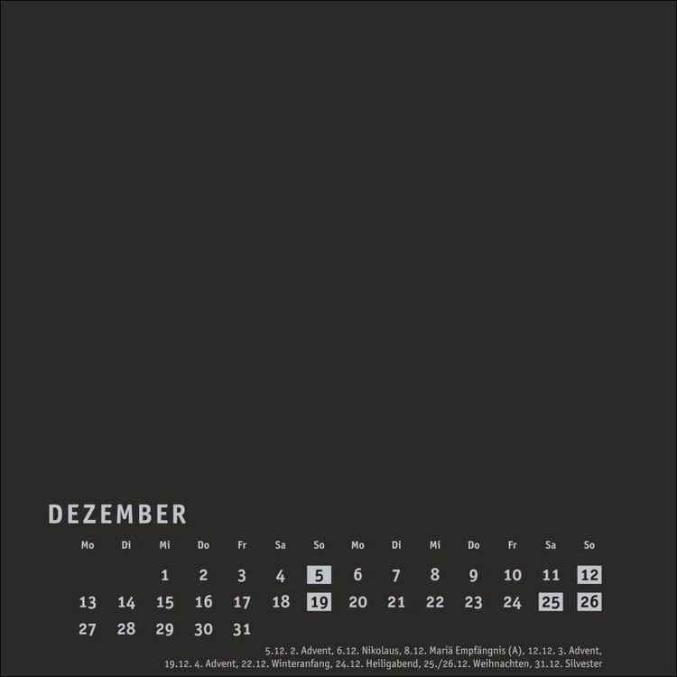 Produktbild: Premium-Bastelkalender schwarz klein 2027