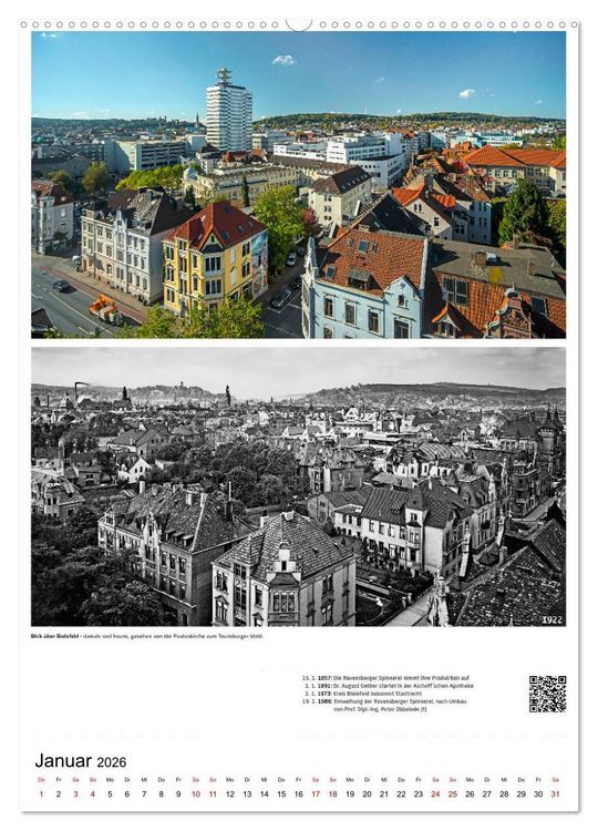 Produktbild: Bielefelder Fotomotive heute und damals mit historischen Ereignissen (Wandkalender 2026 DIN A2 hoch), CALVENDO Monatskalender