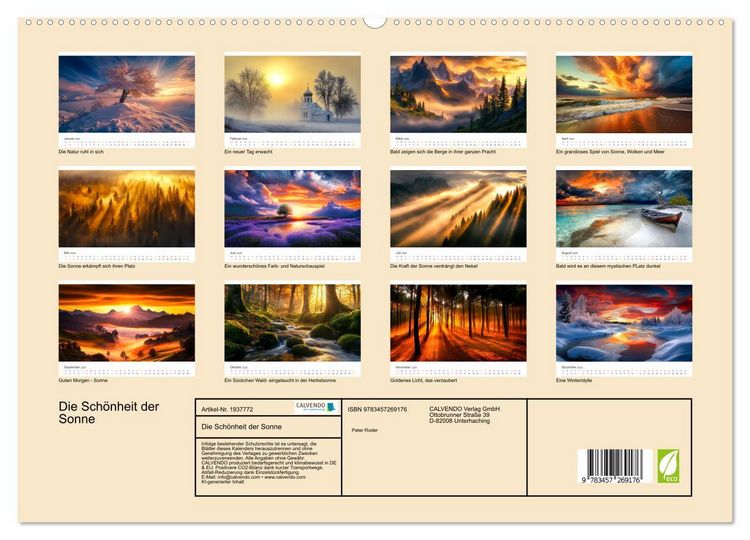 Produktbild: Die Sch&ouml;nheit der Sonne (hochwertiger Premium Wandkalender 2026 DIN A2 quer), Kunstdruck in Hochglanz