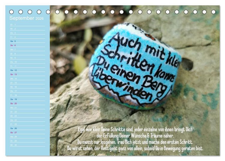 Produktbild: Achtsamkeitssteine - Inspirationen & Mutmacher-Spr&uuml;che f&uuml;r Dich (Tischkalender 2026 DIN A5 quer), CALVENDO Monatskalender
