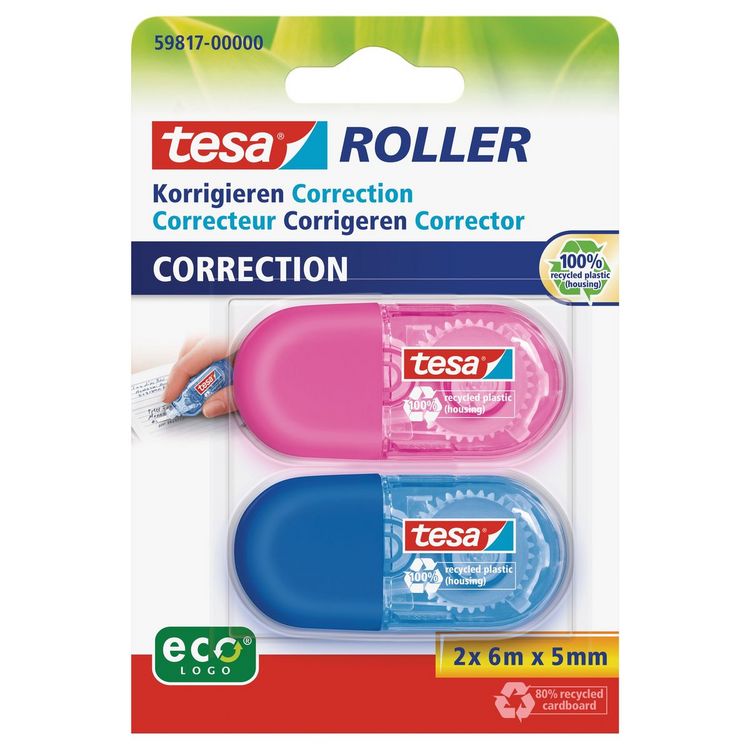 Produktbild: TESA&reg; Korrekturroller ecoLogo&reg; Mini, 5 mm x 6 m blau, pink 2 St&uuml;ck
