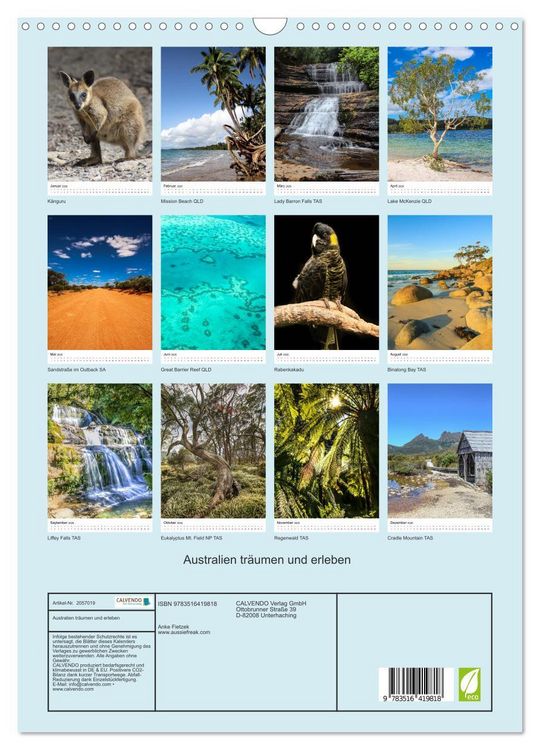 Produktbild: Australien tr&auml;umen und erleben (Wandkalender 2026 DIN A3 hoch), CALVENDO Monatskalender
