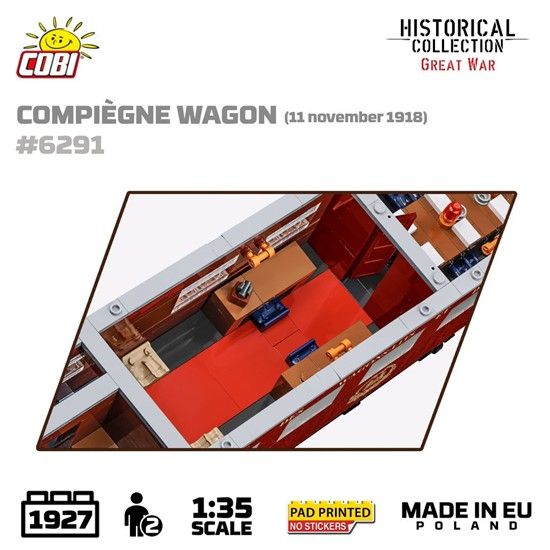 Produktbild: COBI Historical Collection 6291 - Compi&egrave;gne Wagon (11 November 1918), Speisewagen Orient Express, Bausatz 1:35, 1927 Klemmbausteine/2 Figuren