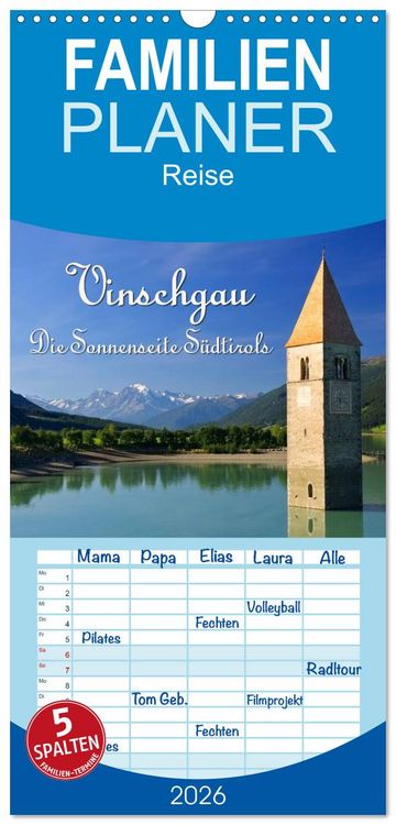 Produktbild: Familienplaner 2026 - Vinschgau - Die Sonnenseite S&uuml;dtirols mit 5 Spalten (Wandkalender, 21 x 45 cm) CALVENDO