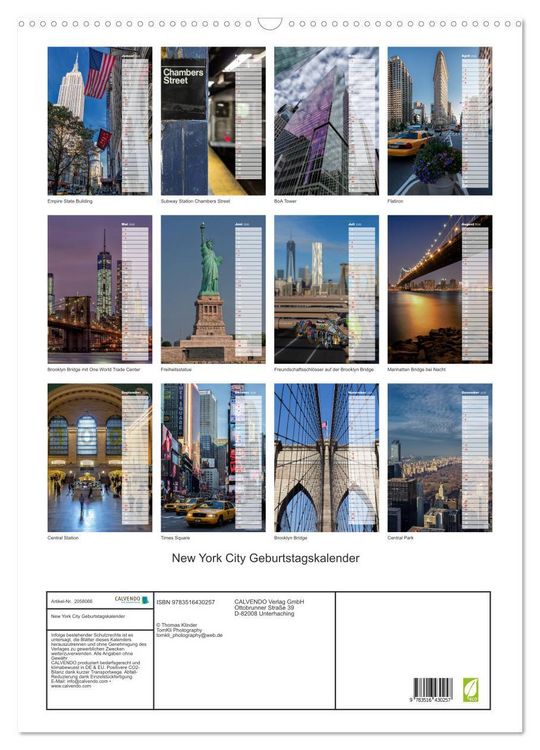 Produktbild: New York City Geburtstagskalender (Wandkalender 2026 DIN A2 hoch), CALVENDO Monatskalender