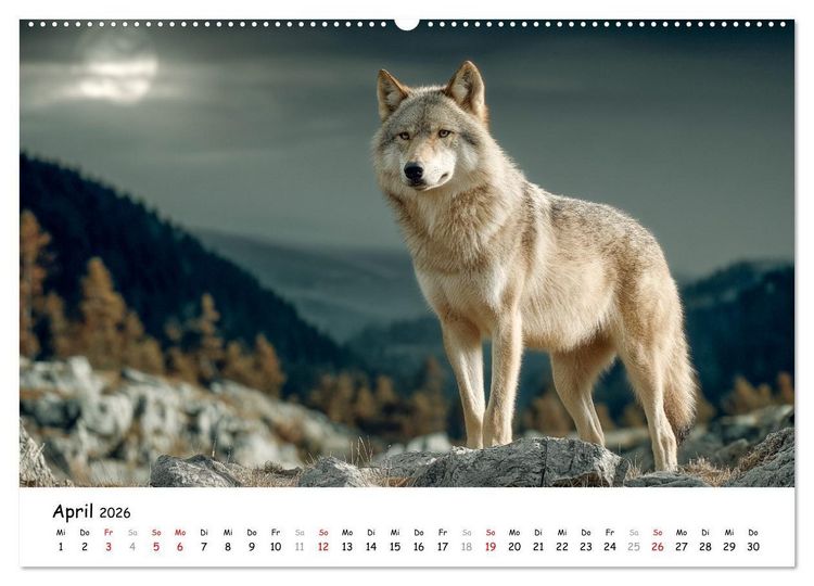 Produktbild: W&ouml;lfe im Mondlicht - Ruf der Wildnis (Wandkalender 2026 DIN A2 quer), CALVENDO Monatskalender