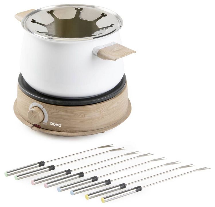 Produktbild: DOMO DO736F Fondue 1500W Kontrollleuchte, 8 Fonduegabeln Holz, Wei&szlig;