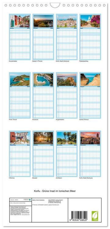 Produktbild: Familienplaner 2026 - Korfu - Gr&uuml;ne Insel im Ionischen Meer mit 5 Spalten (Wandkalender, 21 x 45 cm) CALVENDO