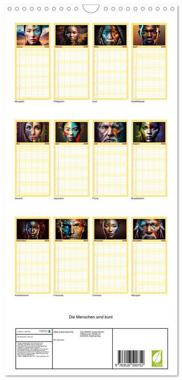 Produktbild: Familienplaner 2026 - Die Menschen sind bunt mit 5 Spalten (Wandkalender, 21 x 45 cm) CALVENDO