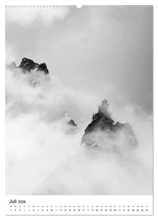 Produktbild: SCHWEIZER ALPEN in Schwarz und Wei&szlig; (hochwertiger Premium Wandkalender 2026 DIN A2 hoch), Kunstdruck in Hochglanz