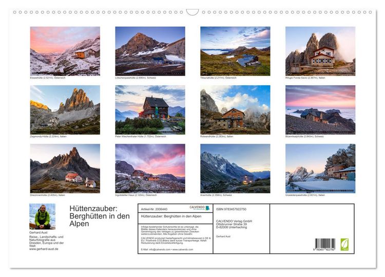 Produktbild: H&uuml;ttenzauber: Bergh&uuml;tten in den Alpen (Wandkalender 2026 DIN A2 quer), CALVENDO Monatskalender