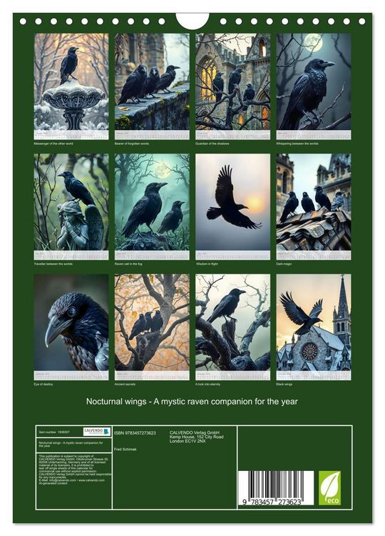 Produktbild: Nocturnal wings - A mystic raven companion for the year (Wall Calendar 2026 DIN A4 portrait), CALVENDO 12 Month Wall Calendar