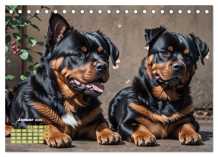 Produktbild: Majest&auml;tische Rottweiler: Ein Jahr voller Kraft und Loyalit&auml;t (Tischkalender 2026 DIN A5 quer), CALVENDO Monatskalender