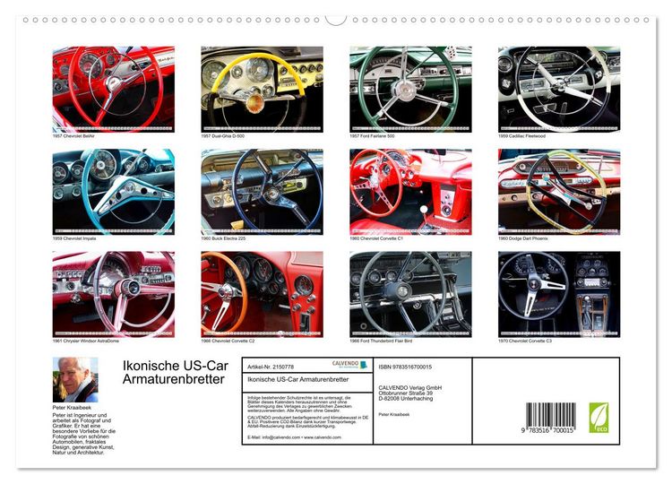 Produktbild: Ikonische US-Car Armaturenbretter (hochwertiger Premium Wandkalender 2026 DIN A2 quer), Kunstdruck in Hochglanz