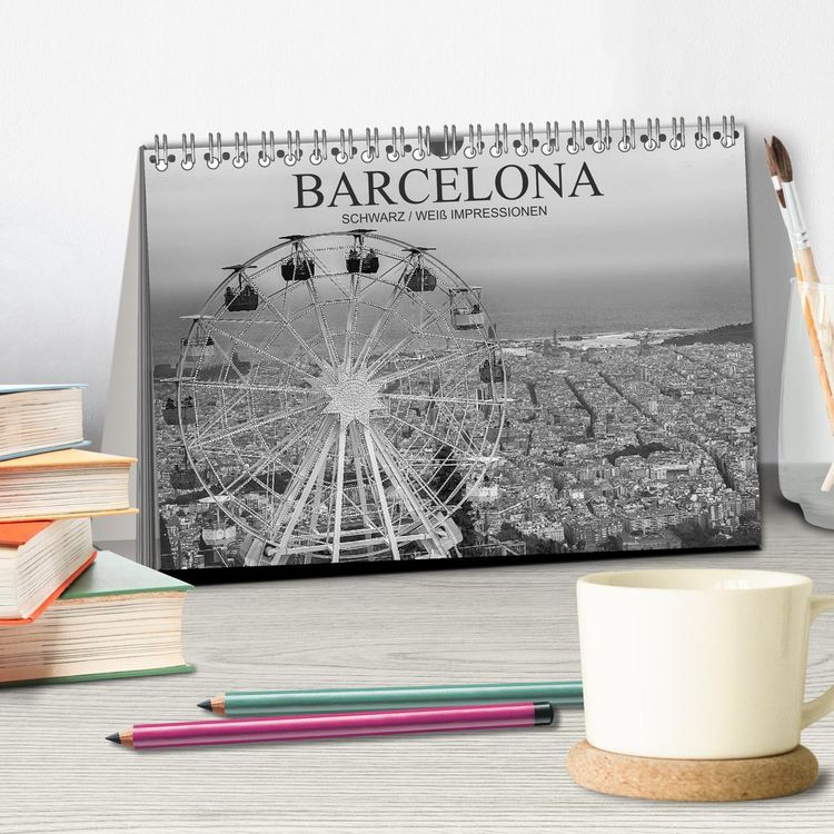 Produktbild: Barcelona Schwarz / Wei&szlig; Impressionen (Tischkalender 2026 DIN A5 quer), CALVENDO Monatskalender