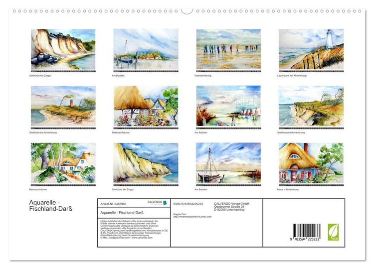 Produktbild: Aquarelle - Fischland-Dar&szlig; (hochwertiger Premium Wandkalender 2027 DIN A2 quer), Kunstdruck in Hochglanz