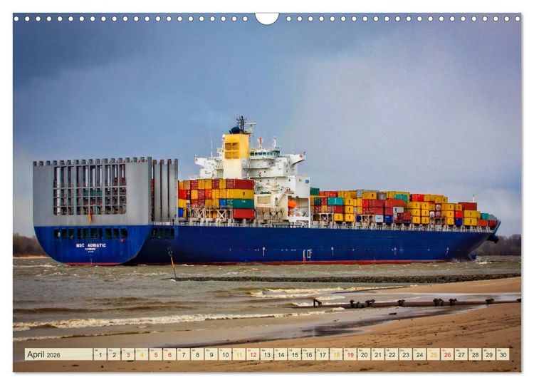 Produktbild: Containerschiffe auf der Elbe (Wandkalender 2026 DIN A3 quer), CALVENDO Monatskalender