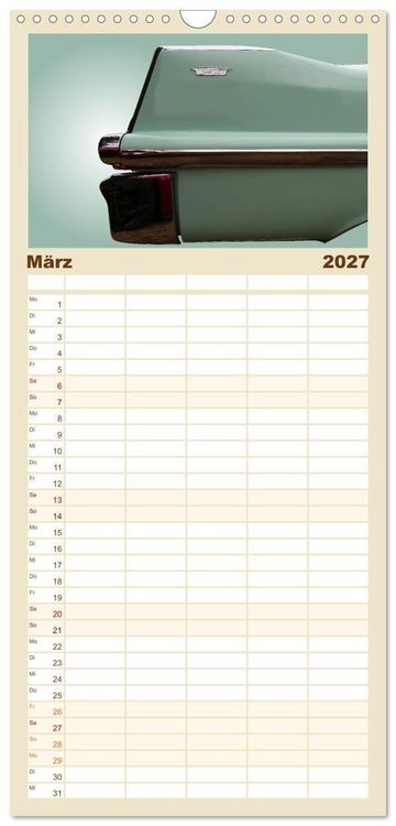 Produktbild: Familienplaner 2027 - American Dream: Heckflossen-Ikonen mit 5 Spalten (Wandkalender, 21 x 45 cm) CALVENDO