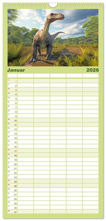 Produktbild: Familienplaner 2026 - Urzeittiere - KI-Fantasiebilder mit 5 Spalten (Wandkalender, 21 x 45 cm) CALVENDO