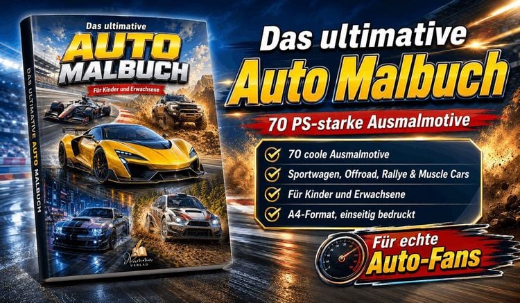 Produktbild: Das ultimative Auto Malbuch f&uuml;r Kinder und Erwachsene mit 70 coolen Ausmalmotiven