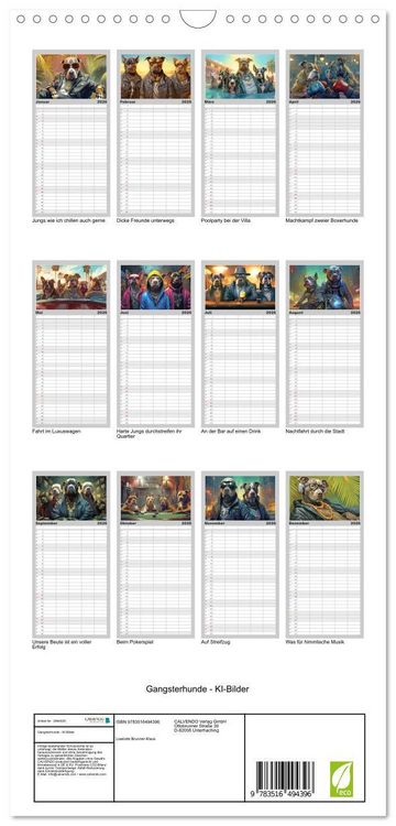 Produktbild: Familienplaner 2026 - Gangsterhunde - KI-Bilder mit 5 Spalten (Wandkalender, 21 x 45 cm) CALVENDO