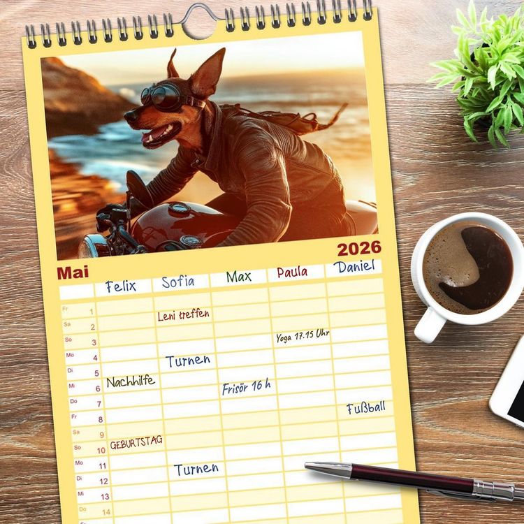 Produktbild: Familienplaner 2026 - S&uuml;&szlig;e Hunde cruisen - durch das Jahr mit dem Hundekalender mit 5 Spalten (Wandkalender, 21 x 45 cm) CALVENDO