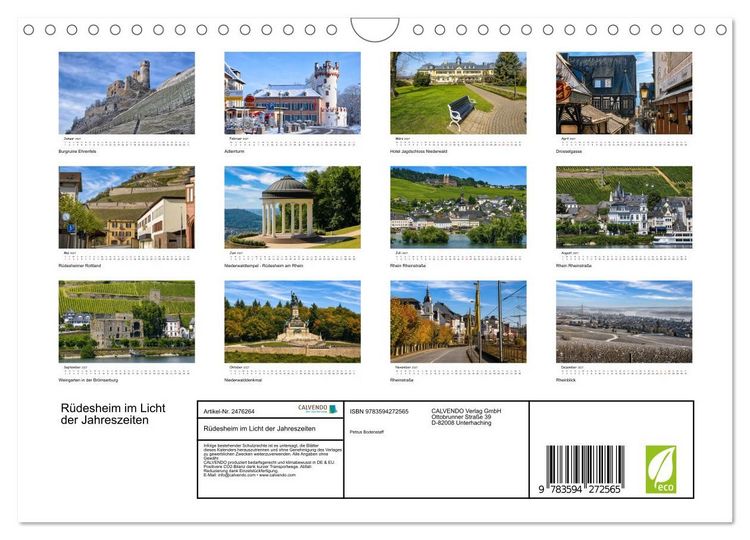 Produktbild: R&uuml;desheim im Licht der Jahreszeiten (Wandkalender 2027 DIN A4 quer), CALVENDO Monatskalender