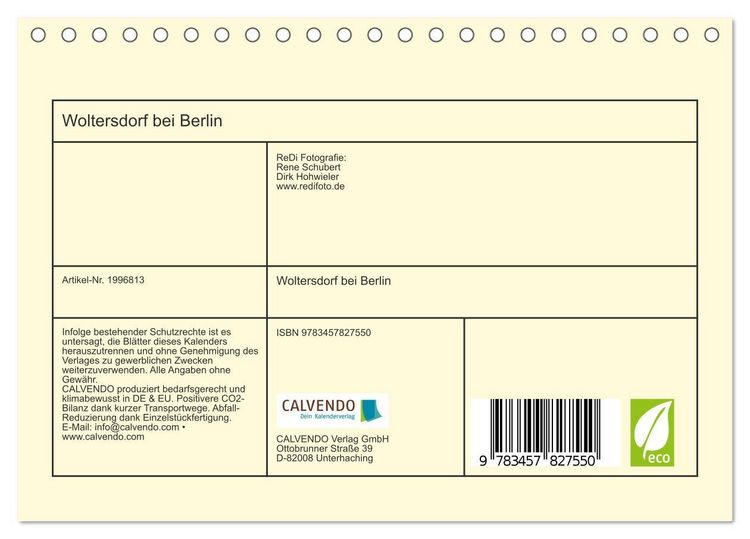 Produktbild: Woltersdorf bei Berlin (Tischkalender 2026 DIN A5 quer), CALVENDO Monatskalender