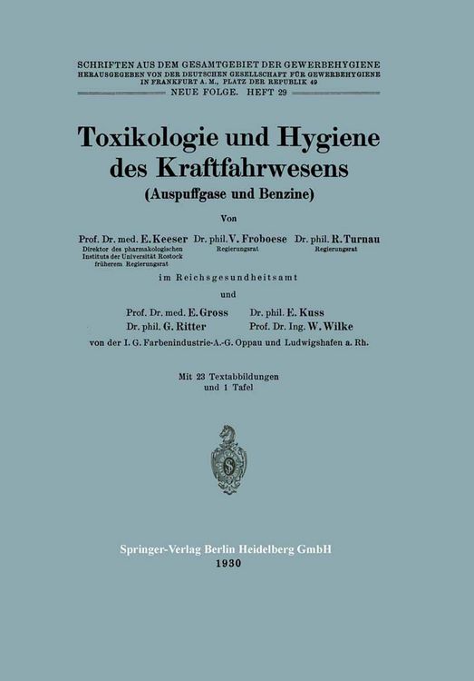 Produktbild: Toxikologie und Hygiene des Kraftfahrwesens (Auspuffgase und Benzine)