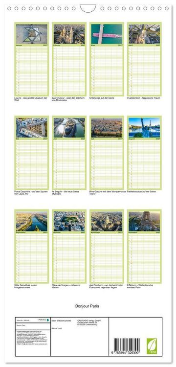 Produktbild: Familienplaner 2027 - Bonjour Paris mit 5 Spalten (Wandkalender, 21 x 45 cm) CALVENDO