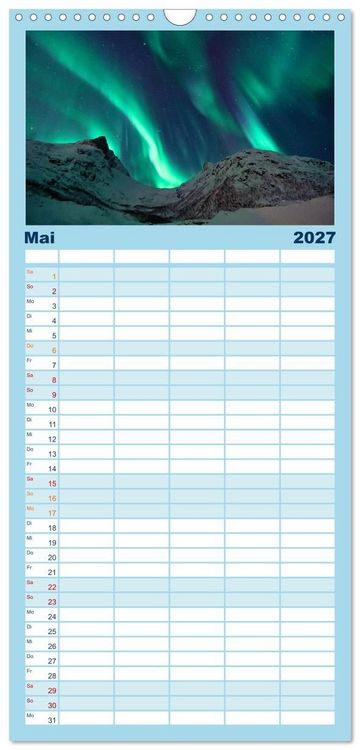 Produktbild: Familienplaner 2027 - Magische Polarlichter der Erde mit 5 Spalten (Wandkalender, 21 x 45 cm) CALVENDO