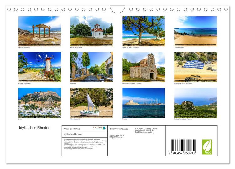 Produktbild: Idyllisches Rhodos (Wandkalender 2026 DIN A4 quer), CALVENDO Monatskalender