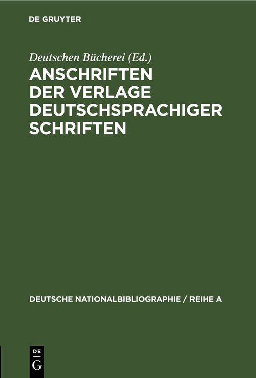 Produktbild: Anschriften der Verlage deutschsprachiger Schriften