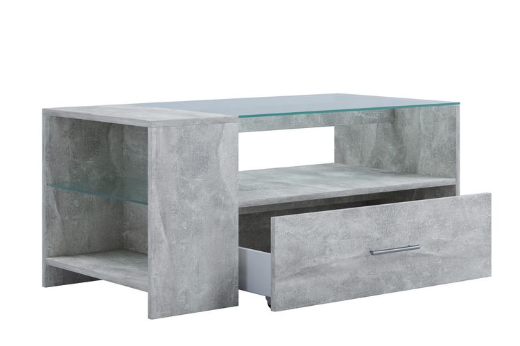Produktbild: Holz Sofatisch Couchtisch Schublade Glas Tindala