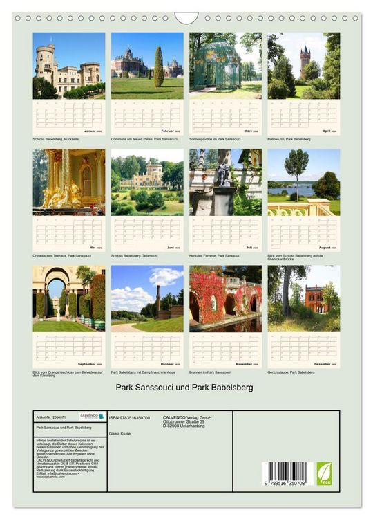 Produktbild: Park Sanssouci und Park Babelsberg (Wandkalender 2026 DIN A3 hoch), CALVENDO Monatskalender