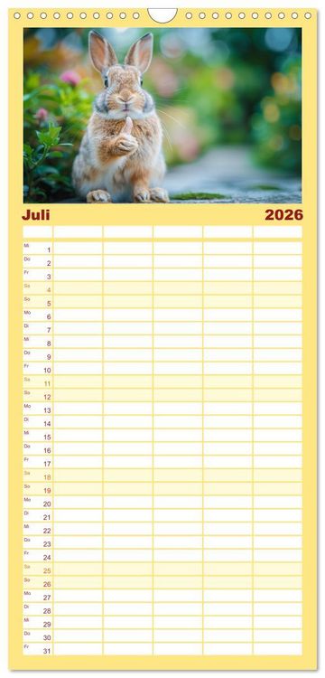 Produktbild: Familienplaner 2026 - Lustige Hasengeschichten mit 5 Spalten (Wandkalender, 21 x 45 cm) CALVENDO
