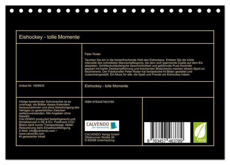 Produktbild: Eishockey - tolle Momente (Tischkalender 2026 DIN A5 quer), CALVENDO Monatskalender