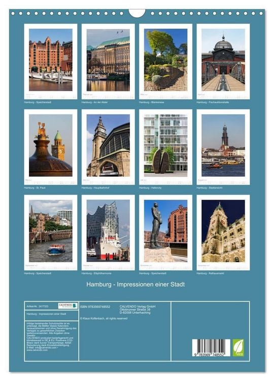 Produktbild: Hamburg - Impressionen einer Stadt (Wandkalender 2027 DIN A3 hoch), CALVENDO Monatskalender