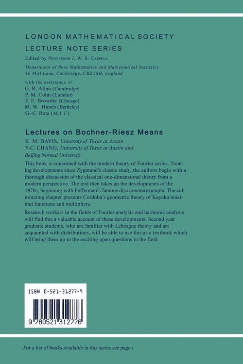 Produktbild: Lectures on Bochner-Riesz Means