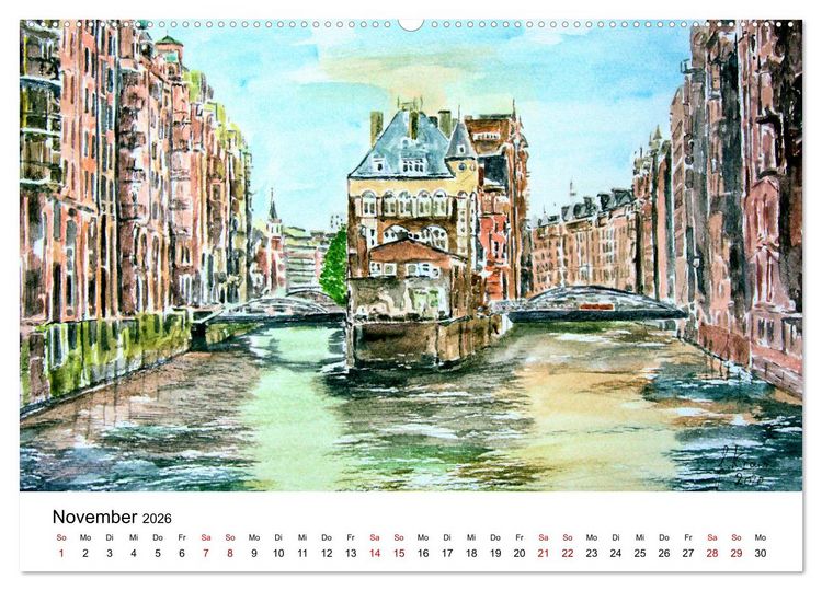 Produktbild: Hamburg in stillen Aquarellen (Wandkalender 2026 DIN A2 quer), CALVENDO Monatskalender