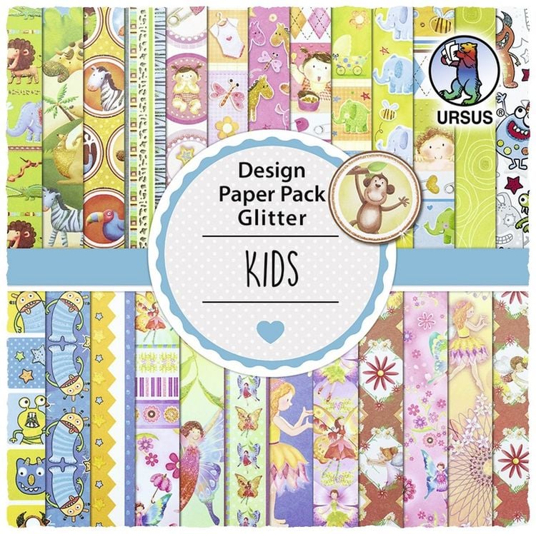 Produktbild: URSUS Spezialpapiere Design Paper Pack Glitter Kids, 30 Blatt