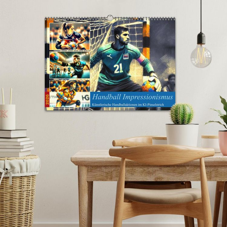 Produktbild: Handball Impressionismus, K&uuml;nstlerische Handballaktionen im KI-Pinselstrich (Wandkalender 2026 DIN A3 quer), CALVENDO Monatskalender