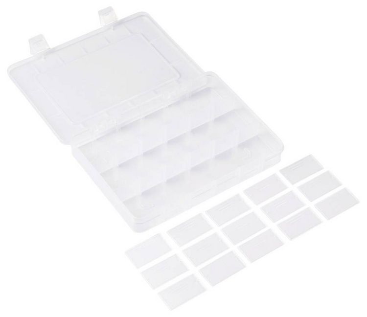 Produktbild: TRU COMPONENTS TC-SG18-012 Sortimentskasten (L x B x H) 200 x 160 x 30 mm Anzahl F&auml;cher: 18 variable Unterteilung Inhalt 1 St.