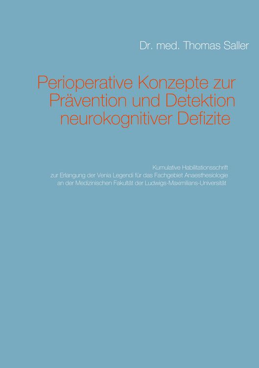 Produktbild: Perioperative Konzepte zur Pr&auml;vention und Detektion von neurokognitiven Defiziten