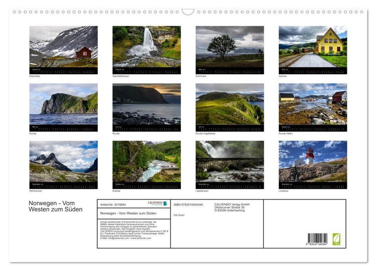 Produktbild: Norwegen - Vom Westen zum S&uuml;den (Wandkalender 2026 DIN A2 quer), CALVENDO Monatskalender