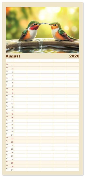 Produktbild: Familienplaner 2026 - Kolibris - Zauberhafte Fantasiewerke mit 5 Spalten (Wandkalender, 21 x 45 cm) CALVENDO