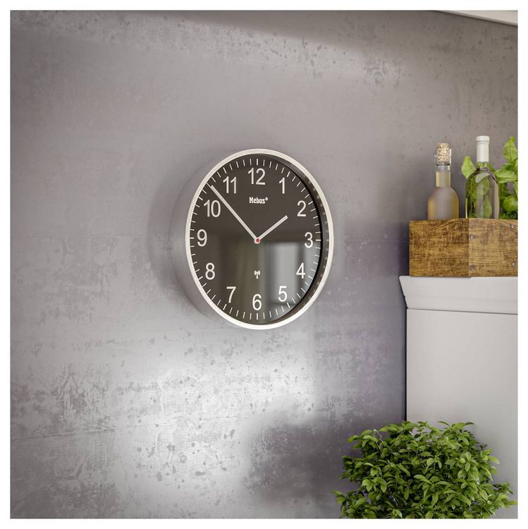 Produktbild: Mebus 19578 Funk Wanduhr 30cm Silber Leisegang-Uhrwerk