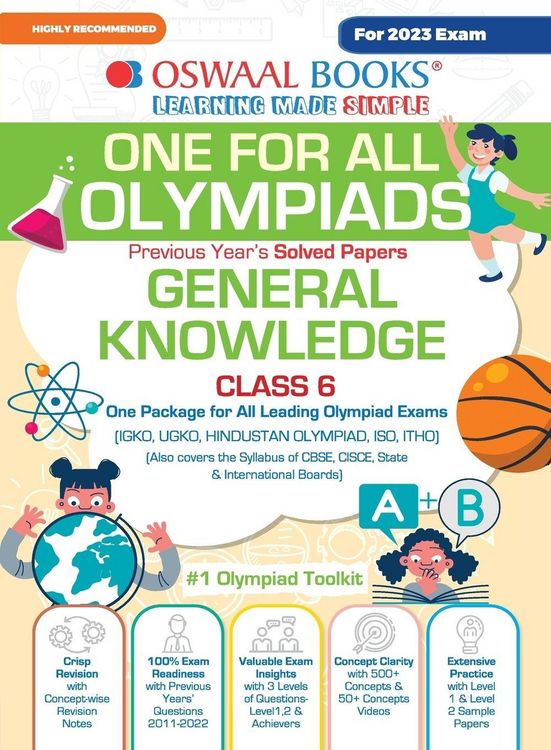 Produktbild: Oswaal One For All Olympiad Previous Years' Solved Papers, Class-6 General Knowledge Book (For 2023 Exam)